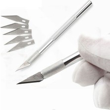 Metal Kretuvar Bıçağı Neşter Tipi Hassas Kesim Maket Bıçağı 5 Yedek Uçlu