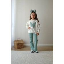 Hophop Çocuk Kelebek Nakışlı Fitil Pantolonlu Takım Mevsimlik-Kız Çocuk