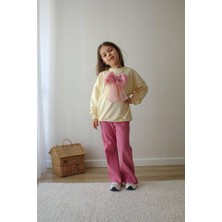 Hophop Çocuk Fiyonk Aplikeli Fitil Pantolonlu Mevsimlik Takım-Kız Çocuk