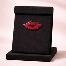Mdm Style Kırmızı Dudak Figürlü Taşlı Broş