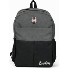 Beşiktaş Lisanslı Siyah Gri Melanj Sırt Çantası - 3 Bölmeli Laptop Gözlü Okul Çantası