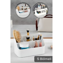PremiumPort 5 Bölmeli Beyaz Makyaj ve Takı Organizer, Şık ve Pratik Masa Düzenleyici