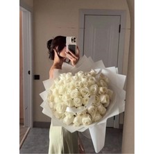 Caelia Dev Beyaz Gül Yapay Çiçek Buketi Zarif Solmayan Çiçek Buketi, Isteme, Özel Gün,söz,nişan