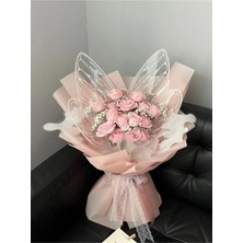 Caelia Pembe Gül Kelebek Kanat Gerçek Görünüm Yapay Çiçek Buketi Özel Günler, Sevgililer Günü Hediyesi