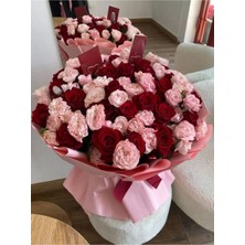 Caelia Dev Pembe ve Kırmızı Gül Gerçek Görünümlü Yapay Solmayan Çiçek Özel Gün Yada Isteme