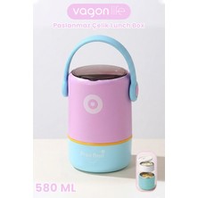Vagonlife 580 ml Sızdırmaz 2 Kaseli 304 Paslanmaz Çelik Lunch Box Yeni Nesil Sefer Tası Kaşıklı Askılı -1267580