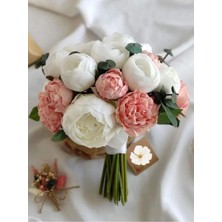 Caelia Gelin Buketi Nişan Çiçeği Nikah Çiçeği, Beyaz Şakayık Yapay ve Kuru Çiçek Buketi, Yaka Çiçeği Hediye