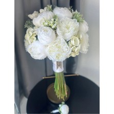 Caelia Premium Beyaz Şakayık Buket Gelin Çiçeği Solmayan Uzun Ömürlü Bride Bouquet