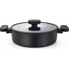 Lavonni Valeria 26 cm Granit Basık Tencere Silikon Kenarlı Cam Kapak - Siyah