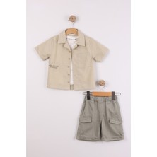 Joy Kids Erkek Çocuk Lıfe Is Good Nakışlı 3 Parça Keten Takım (2-5yaş) (Koyu Yeşil)