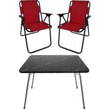 Bofigo Katlanır Masa ve 2 Kırmızı Sandalye Seti 60X80 cm Granit Desenli, Dayanıklı Polyester Yapı