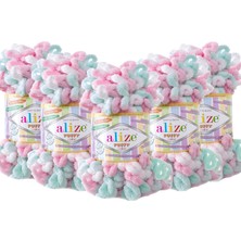 Alize Puffy Color Su Yeşili El Örgü İpliği 5'li Paket 100 Gr Mikropolyester Özellikli