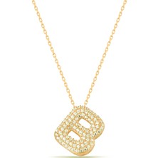 Lia Berto Altın Kaplama 925 Ayar Gümüş Kolye Zirkon Taşlı B Harf Temalı Kadın Takısı