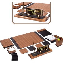 Ahşap Desenli İsimlik Sepeti Oliva Deri Sümen Takımı 10 Parça Renkli Masa Düzeni