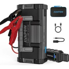 Avapow A68 32000mAh 6000A Zorla Çalıştırma İşlevli (Bitmiş Aküyü Çalıştıran) Jump Starter Taşınabilir Akü Takviye Kiti (Powerbank-Çift USB Portu + LED Işık)
