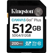 Kingston Sdg4-512Gb 512Gb Sdxc Canvas Go Plus Gen4 200Mb-S C10 Uhs-İ U3 V30 Hafıza Kartı