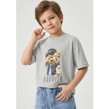 Waka Waka Kids Store Erkek Çocuk Ayıcık Baskılı Gri Melanj Tişört