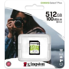 Kingston SDS2-512GB 512GB SDXC Canvas Select Plus 100R C10 UHS-I U3 V30 Hafıza Kartı