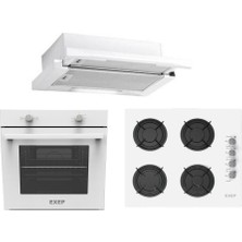 Exep Mio Beyaz 3'lü Ankastre Set E4E EO320 EF200 Enerji Sınıfı A Cam Ocak Yüzeyi