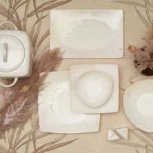 Karaca Square Bone Seha 60 Parça 12 Kişilik Yemek Takımı Beyaz Porselen Desenli Set