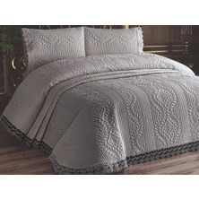 Çeyiz Diyarı Limena Dantelli Ultrasonik Yatak Örtüsü Gri Pamuk Kumaş Desenli 250 x 260 cm