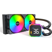 Adoz Shopping Hyperflow Dijital 240 Cpu Sıvı Soğutucu, 3100 Rpm Pompalı 240 mm Aıo, 2×120 mm E28 Argb Fanlar, Gerçek Zamanlı Dijital Ekran, Intel ve Amd Desteği (Siyah)