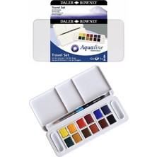 Daler Rowney Aquafine Seyahat Seti 12 Renk Plastik Kutu ile Taşınabilir Sulu Boyalar