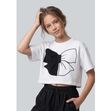 Waka Waka Kids Store Kız Çocuk Büyük Fiyonk Baskılı Crop Tişört