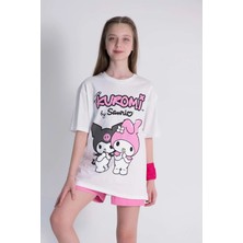 Hopi Kids Kuromi Baskılı Bisiklet Yaka Kız Tişört