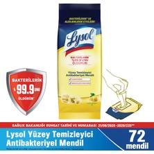 Lysol Antibakteriyel Yüzey Temizleyici Mendil 72 Yaprak Bakterilerin %99,9'unu Öldürür