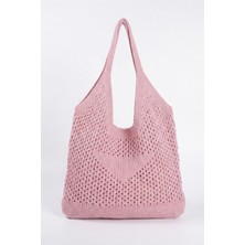 Bahels Kadın Pembe File Örgü Model Plaj, Shopper Tote Çanta, Omuz Çantası