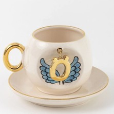 BSK Ceramics Handmade Harfli Mavi Melek Kahve Fincanı Ö Harfi