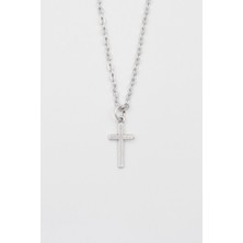 IDR Minimalist Haç Kolye - Düz Ezme İthal Zincirli Unisex Gümüş Kaplama - 60 cm