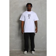 Lunelis Erkek Baskılı T-Shirt Kısa Kol Bisiklet Yaka Regular Fit Rahat Kalıp Günlük Tişört - Beyaz
