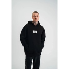 Unisex Kapşonlu Uzun Kol Patchli Nakışlı Sweatshirt - Siyah