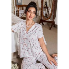 Bella Notte V Yaka Çiçek Desenli Baskılı Kısa Kollu Pijama Takımı