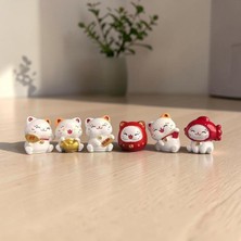 Hediye Fikri Şanslı Kedi 6’lı Set Maneki Neko Dekoratif Masa ve Araba Süsü Biblo