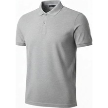 Erkek Pike Kumaş Düğmeli Yaka Regular Fit Günlük Kısa Kol Tişört T-Shirt - Gri