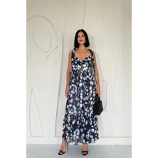 Siyah Şifon Drapeli Elbise