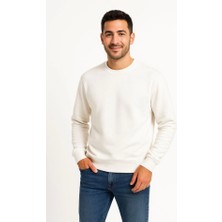Erkek Üç Iplik Düz Bisiklet Yaka Sweatshirt - Beyaz