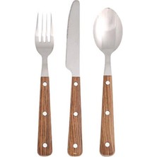 Porland 18 Parça Yemek Çatal Kaşık Bıçak Takımı Ahşap Saplı Paslanmaz Çelik 6 Kişilik