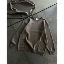 Kışlık Bisiklet Yaka Üç Iplik Basic Sweatshirt - Füme