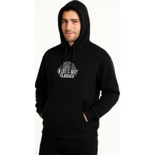 Erkek Üç Iplik Kapüşonlu Ön ve Arka Baskılı Sweatshirt Hoodie - Siyah