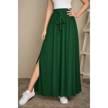 Kadın Yüksek Bel Bei Kuşaklı Yandan Yırtmaçlı Uzun Sandy Etek