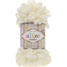 Alize Puffy 62 Krem Renkli Mikropolyester İplik Fantezi Yapı ile Şiş ve Tığsız Örme