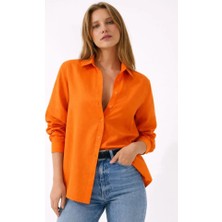 Uzun Kollu Gömlek Düğmeli Klasik Yaka Günlük ve Ofis Şıklığına Uygun - Turuncu