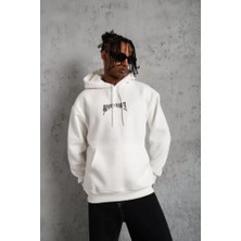 Erkek Kordon Ipli Baskılı Kapüşonlu Sweatshirt - Beyaz