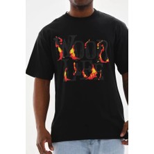 Unisex Baskılı Oversize T-Shirt - Siyah