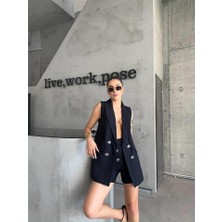 Keten Yelek - Şort Takım - Siyah