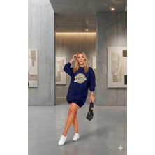 Lunelis Kadın Uzun Kollu Bisiklet Yaka Yazılı Viskon Iki Iplik Elbise